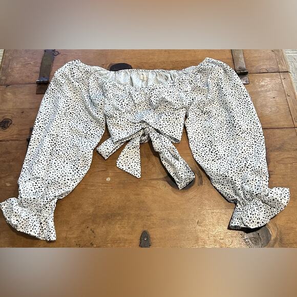 Altar'd State White and Black Polka Dot Crop Top With Tie Back Size XSmall - Picture 2 of 9